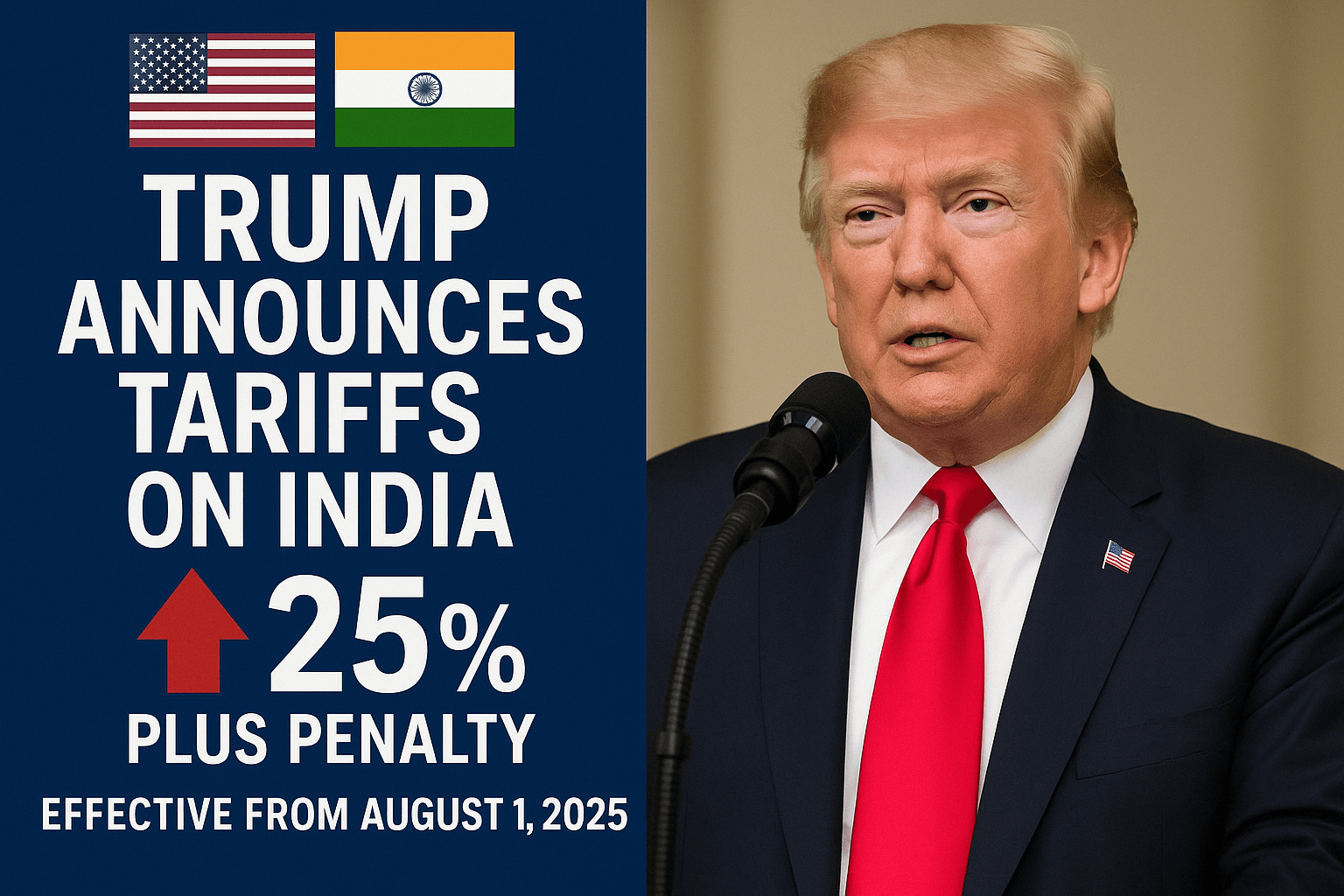 US President Donald Trump announced 25% tariffs plus penalty on India effective from August 1, 2025