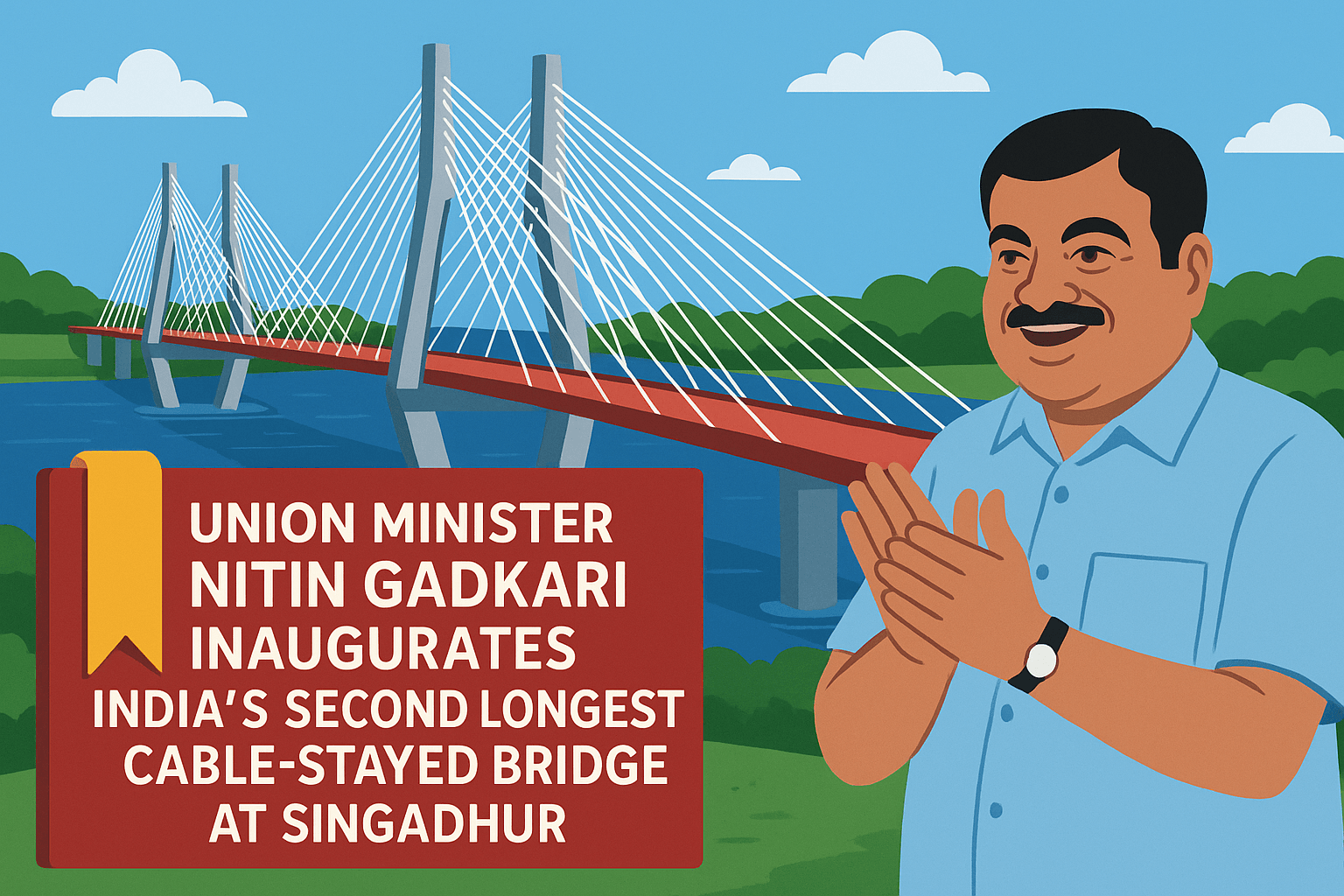 Union Minister Nitin Gadkari Inaugurates India's Second Longest Cable-Stayed Bridge at Singadhur