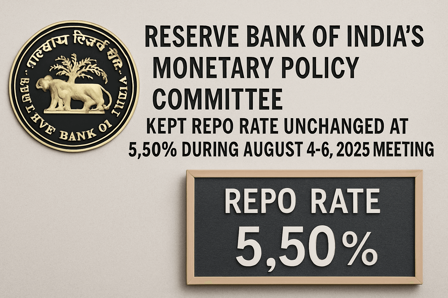 Reserve Bank of India's Monetary Policy Committee kept repo rate unchanged at 5.50% during August 4-6, 2025 meeting