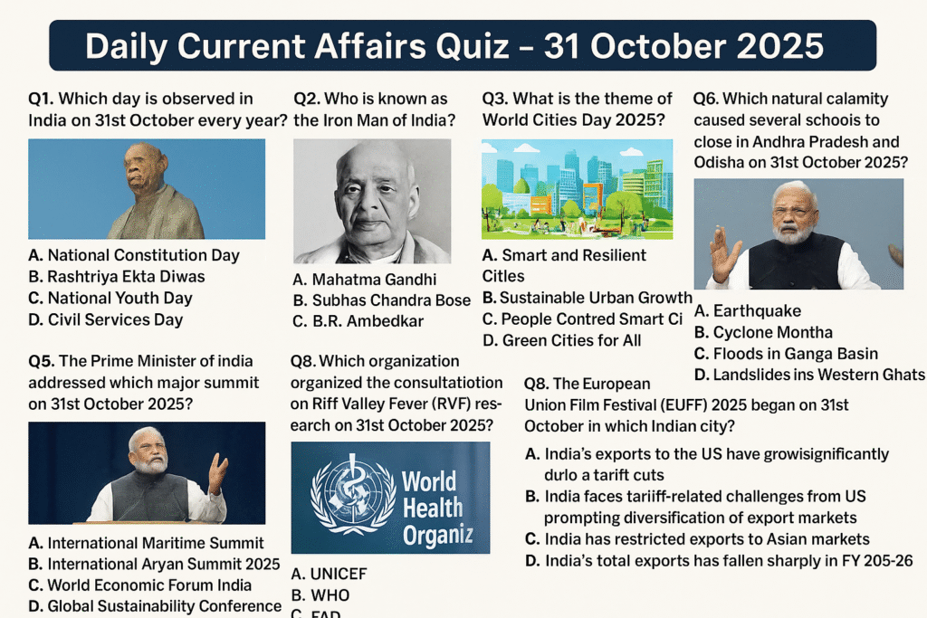 Daily Current Affairs Quiz – 31 October 2025 | Daily GK Update