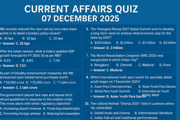 Current Affairs Quiz 07 December 2025