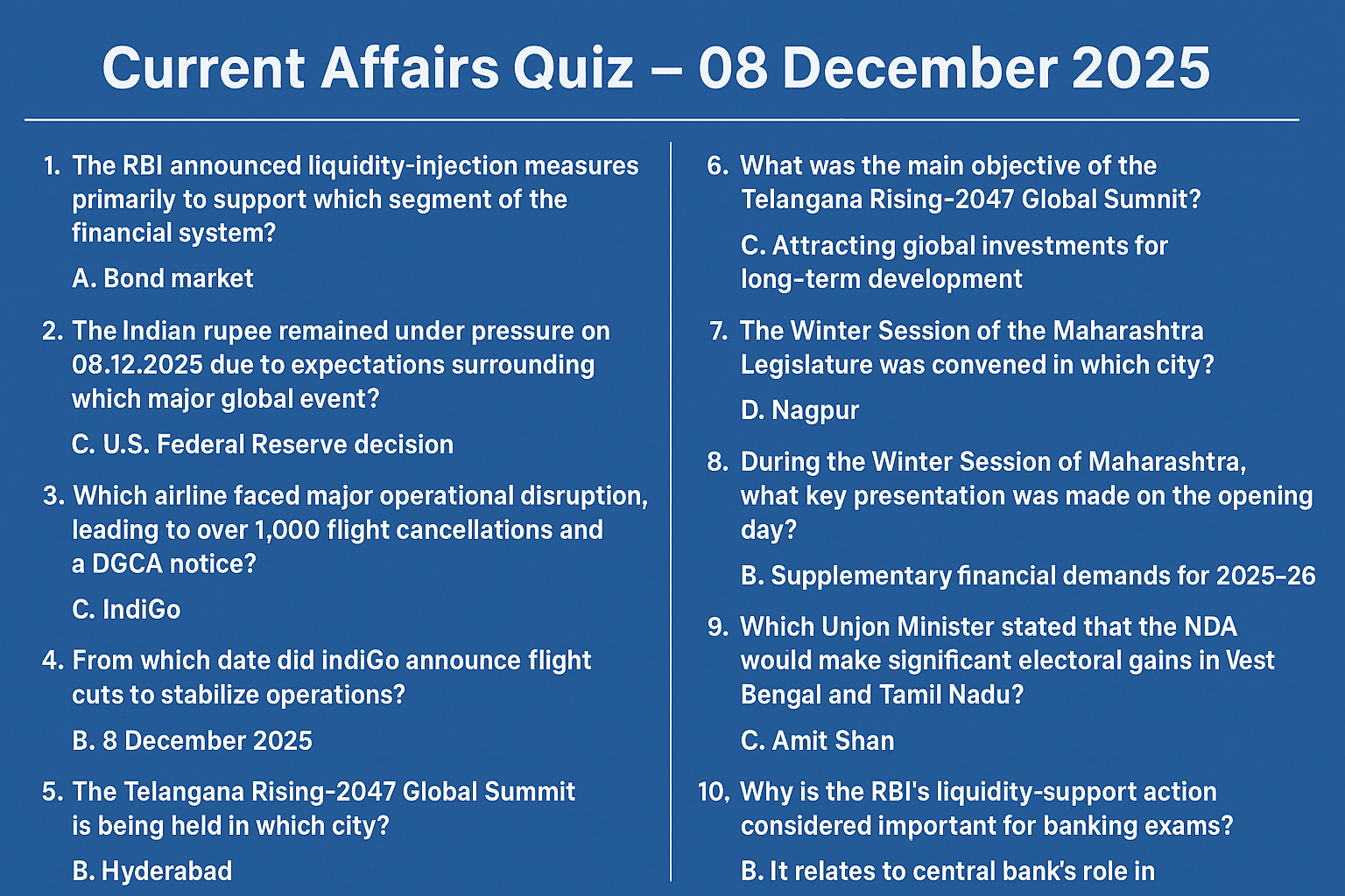 Current Affairs Quiz - 08.12.2025
