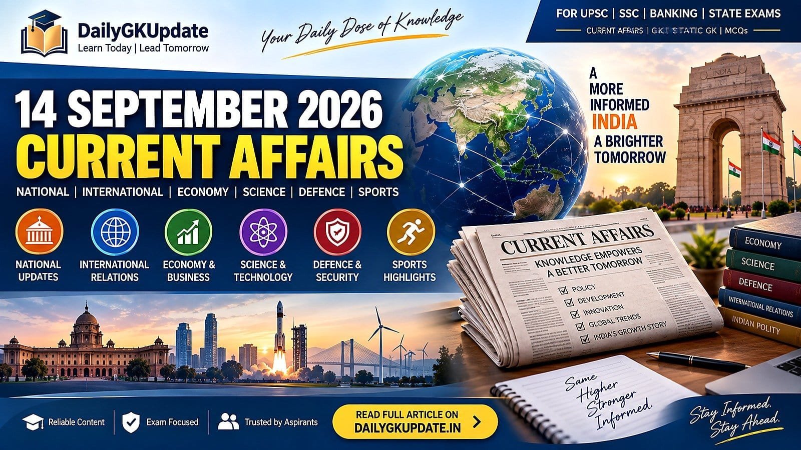 14 September 2026 Current Affairs covering BRICS, national and international developments, economy, science, defence and sports