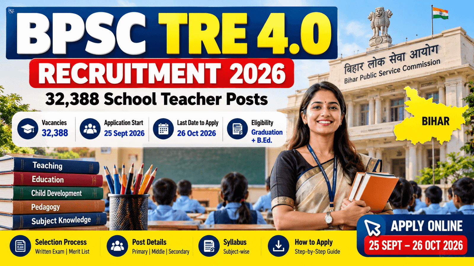 BPSC TRE 4.0 Recruitment 2026 banner highlighting 32,388 Bihar school teacher vacancies