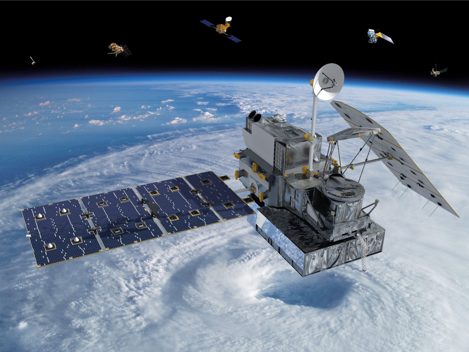NASA public-domain visualization of an Earth observation satellite orbiting Earth