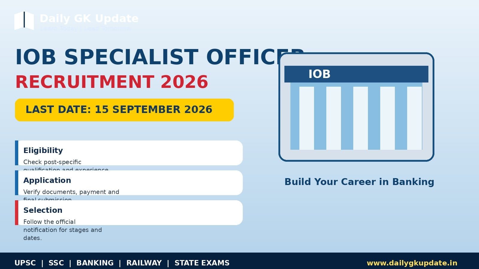 Indian Overseas Bank Specialist Officer Recruitment 2026 with 15 September last date