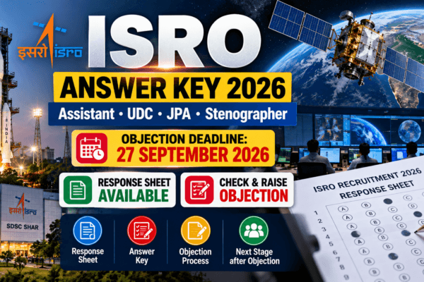 ISRO Answer Key 2026 banner for Assistant, UDC, JPA and Stenographer response sheets