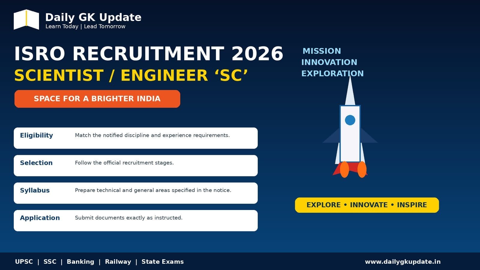 ISRO Scientist Engineer SC Recruitment 2026 application and space research career guide
