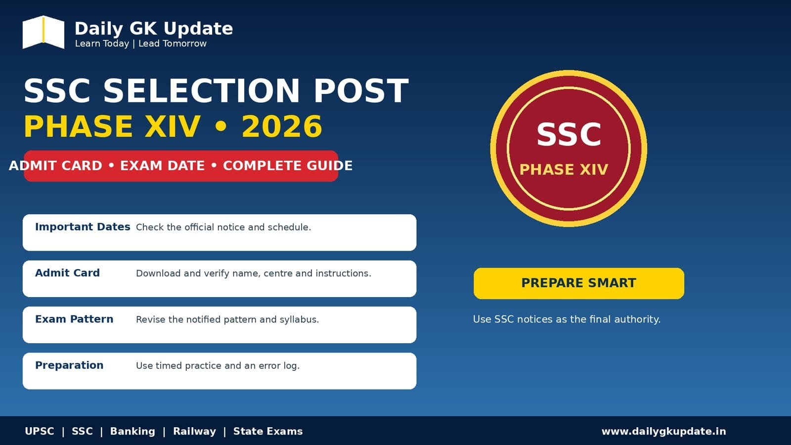 SSC Selection Post Phase XIV 2026 admit card and exam day preparation guide