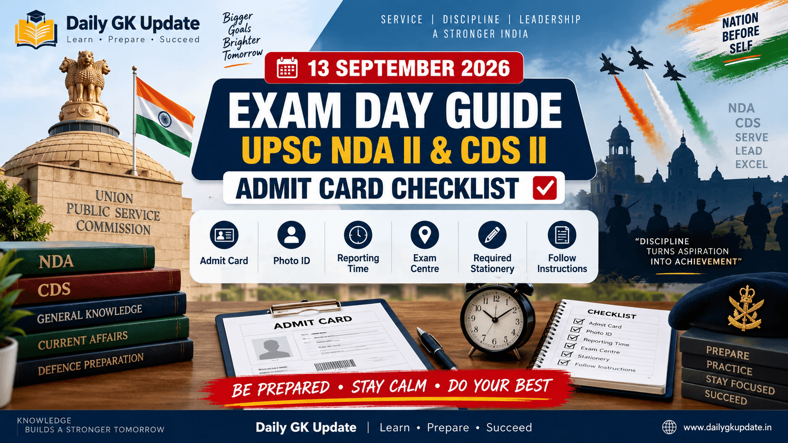 UPSC NDA II and CDS II exam day guide with admit card checklist and preparation tips