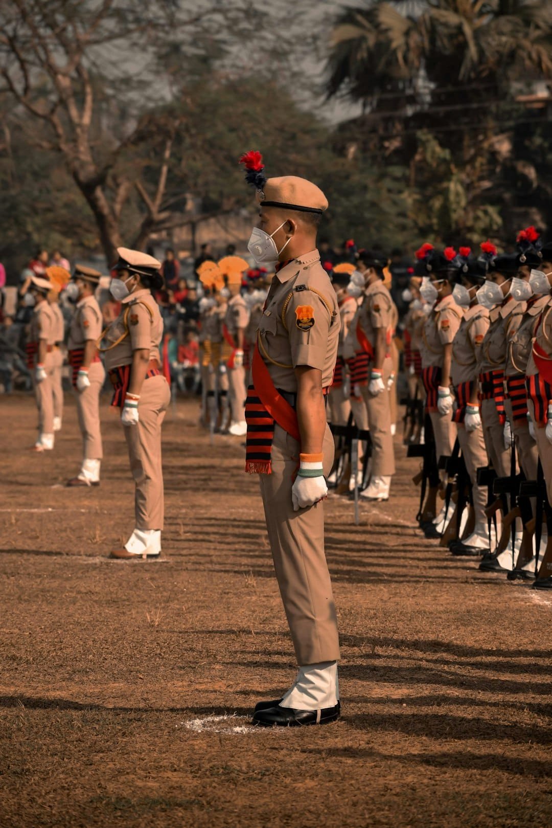 Military candidate preparing for an entrance examination