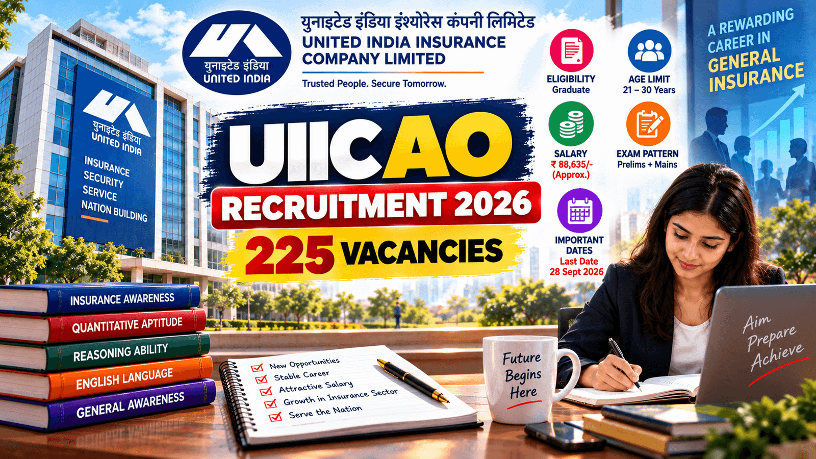 UIIC AO Recruitment 2026 with 225 Administrative Officer vacancies, eligibility and application deadline.