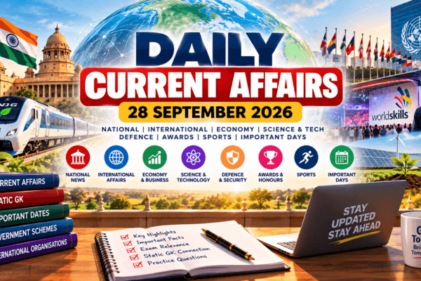Daily Current Affairs 28 September 2026 covering banking, science, transport, skills and important exam updates.