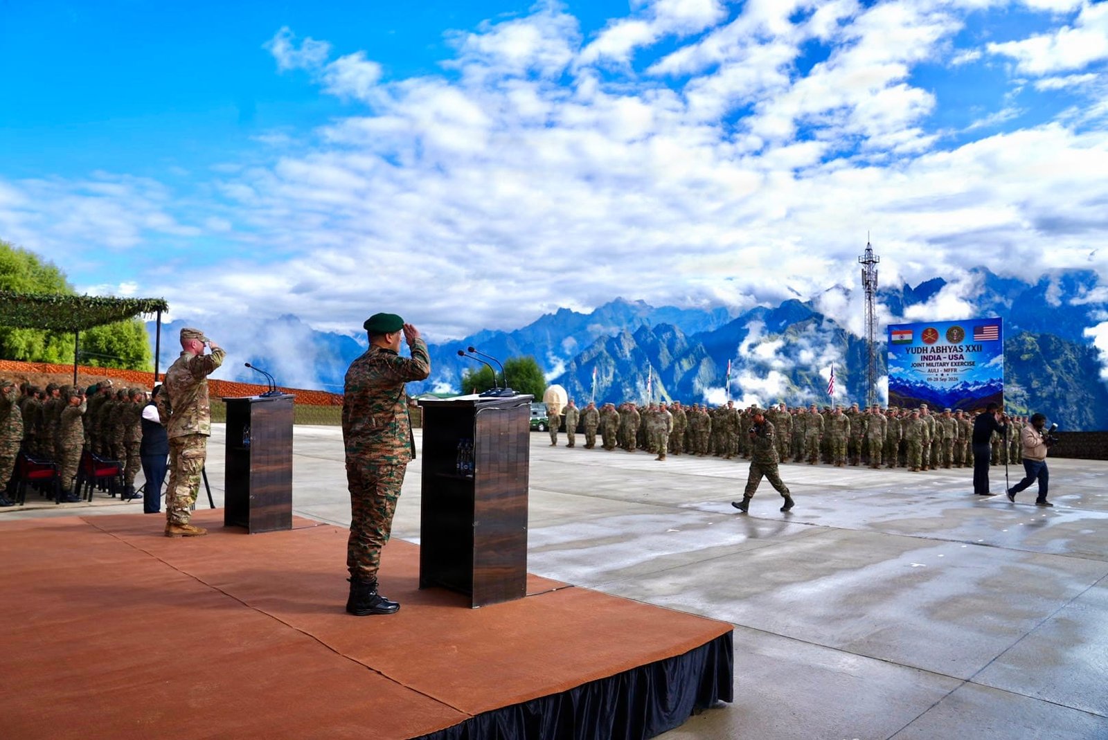 Indian and U.S. Army personnel during Exercise Yudh Abhyas 2026 in Auli, Uttarakhand