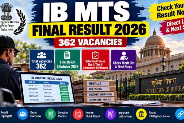 IB MTS Final Result 2026 for 362 vacancies with merit list, selection status and next-step guidance
