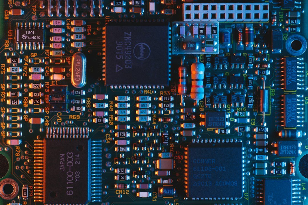 Electronic circuit board representing emerging quantum and cybersecurity technology