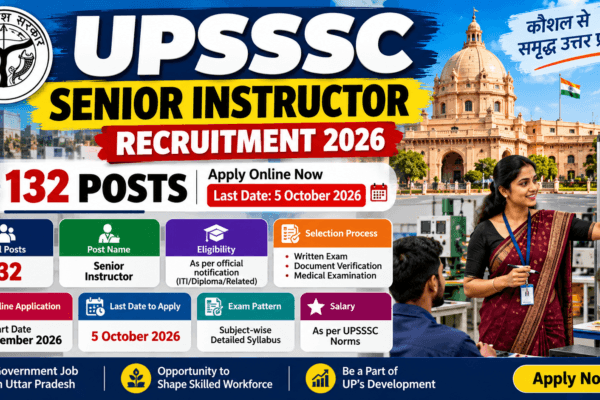 UPSSSC Senior Instructor Recruitment 2026 for 132 posts with 5 October application deadline