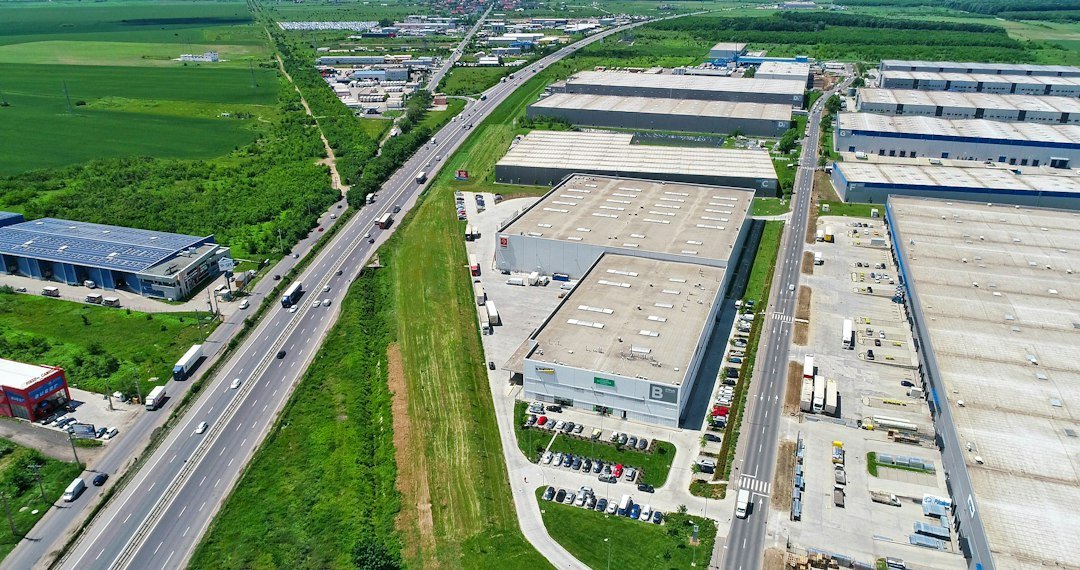 Aerial view of industrial buildings representing plug-and-play industrial infrastructure under the BHAVYA Scheme