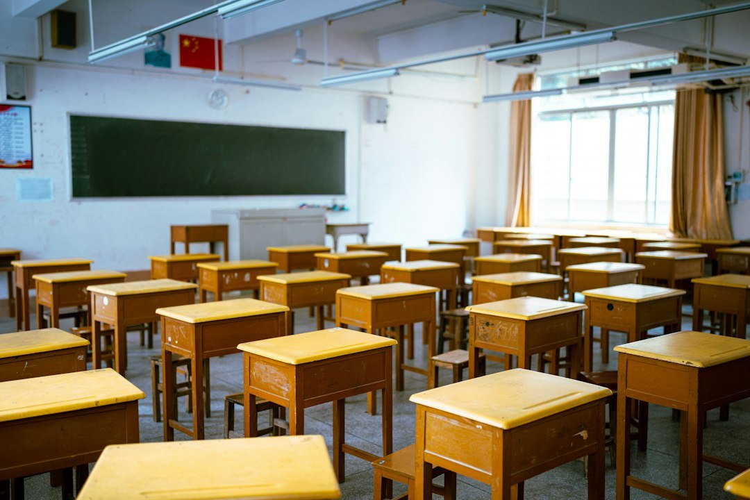 Classroom desks representing competitive examination preparation