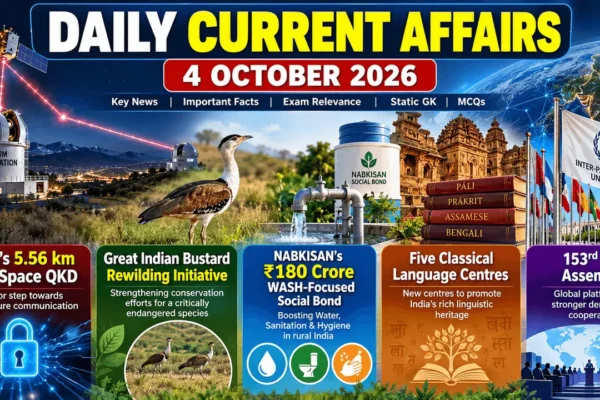 Daily Current Affairs 4 October 2026 – quantum QKD, GIB, WASH bond and classical languages