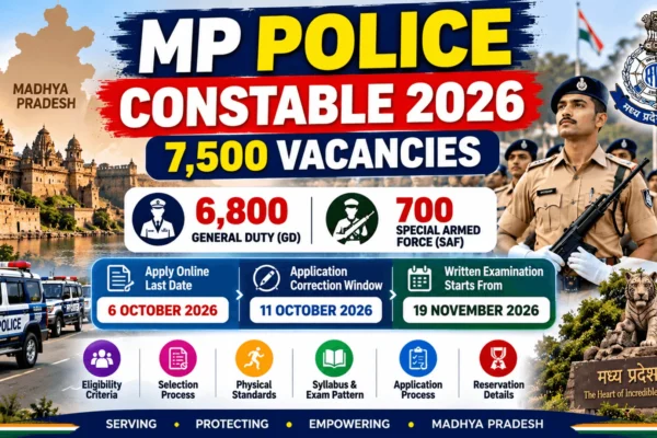 MP Police Constable recruitment 2026 infographic highlighting 7,500 GD vacancies and application details