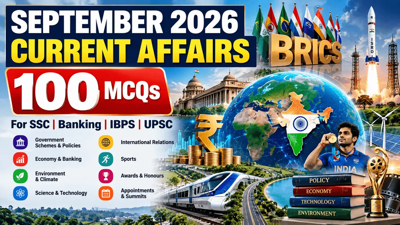 September 2026 Current Affairs Quiz – 100 MCQs for SSC, banking, IBPS and UPSC
