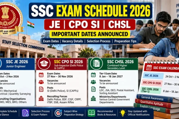 SSC Exam Schedule 2026 – JE, CPO SI, CHSL and other exam dates