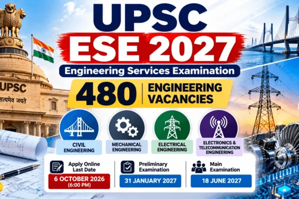 UPSC Engineering Services Examination 2027 recruitment infographic showing 480 engineering vacancies and application information