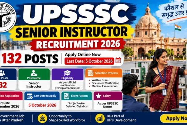 UPSSSC Senior Instructor recruitment 2026 infographic covering 132 vacancies, eligibility and application details